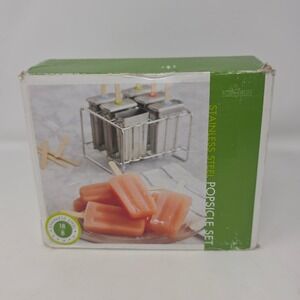 Fox Run Stainless Steel Popsicle Set 6 Mold Maker with Rack and 50 Sticks 18/8
